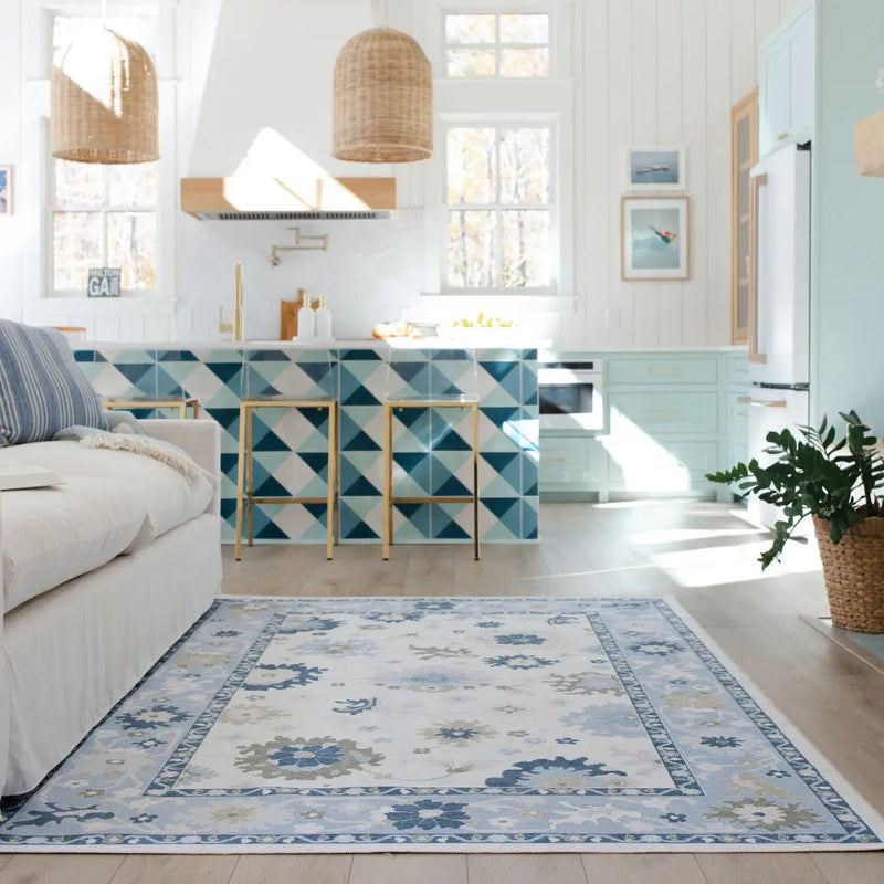 2' X 3' White And Blue Oriental Washable Area Rug Homeroots Home Decor