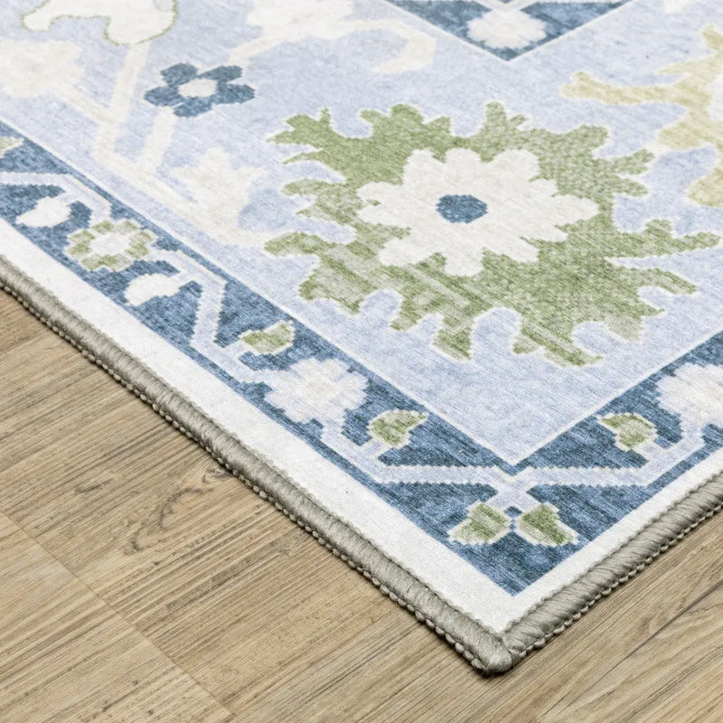 2' X 3' White And Blue Oriental Washable Area Rug Homeroots Home Decor
