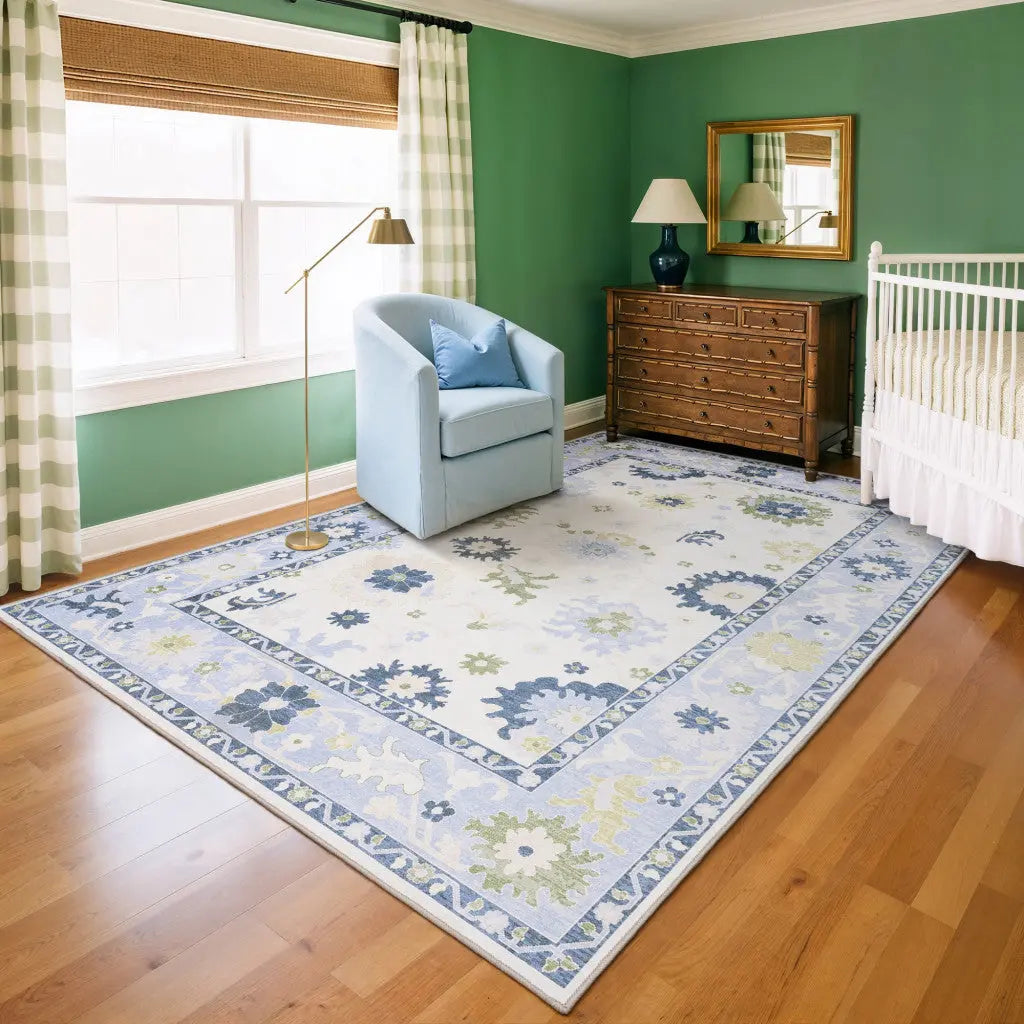 2' X 3' White And Blue Oriental Washable Area Rug Homeroots Home Decor