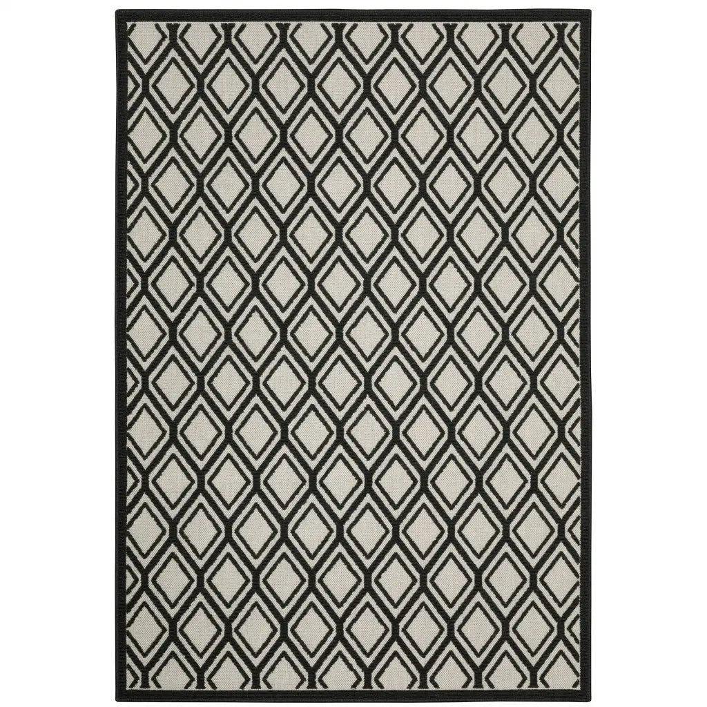 2' X 4' Beige and Black Geometric Stain Resistant Indoor Outdoor Area Rug Homeroots Outdoor