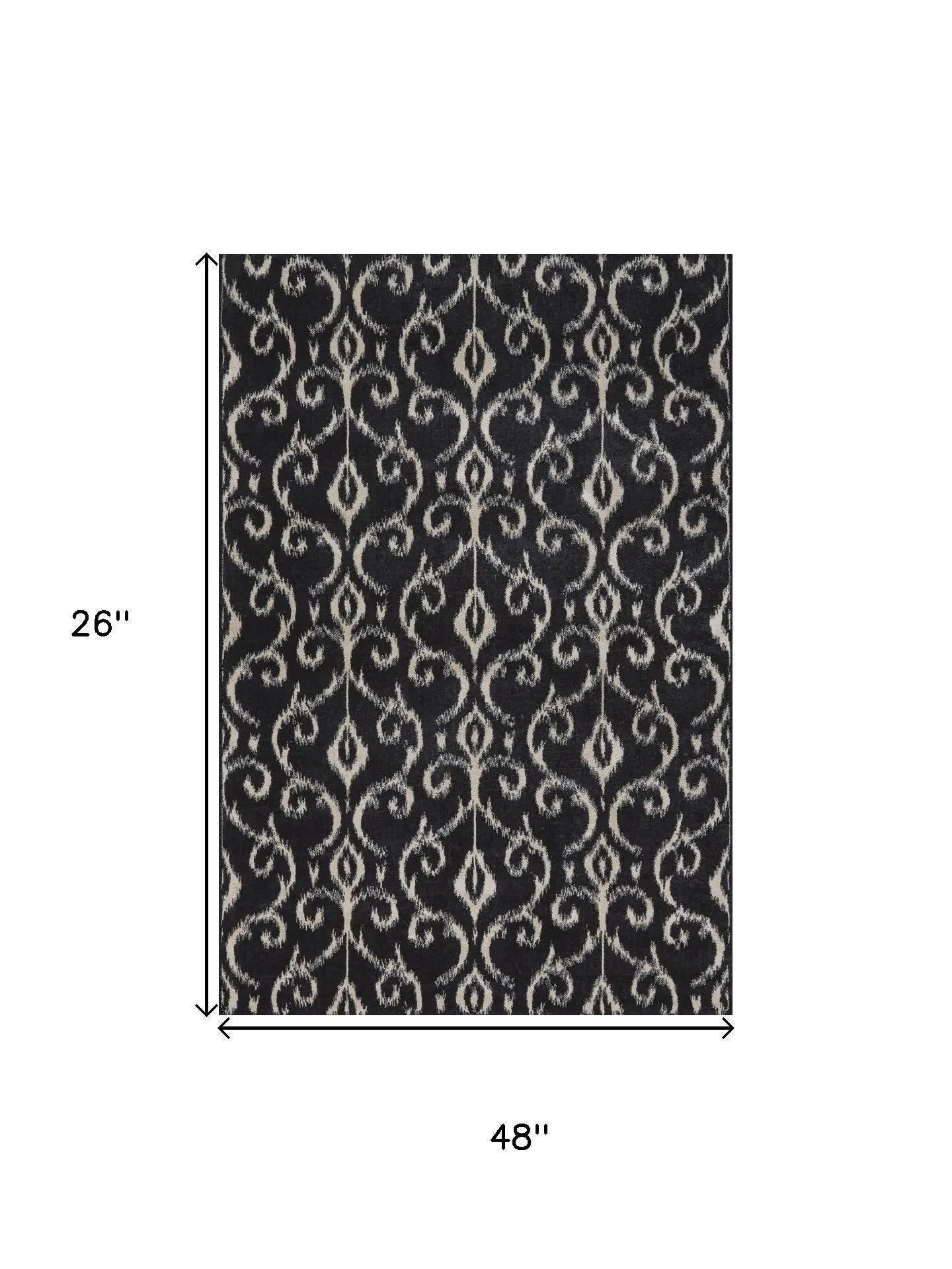 2' X 4' Black And Ivory Damask Area Rug Homeroots Home Decor