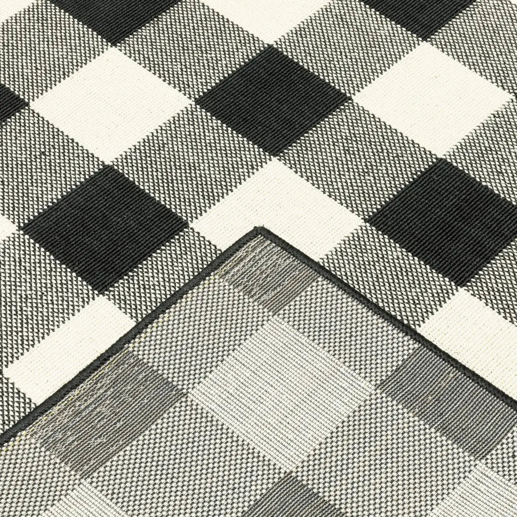 2' X 4' Black And Ivory Indoor Outdoor Area Rug Homeroots Outdoor