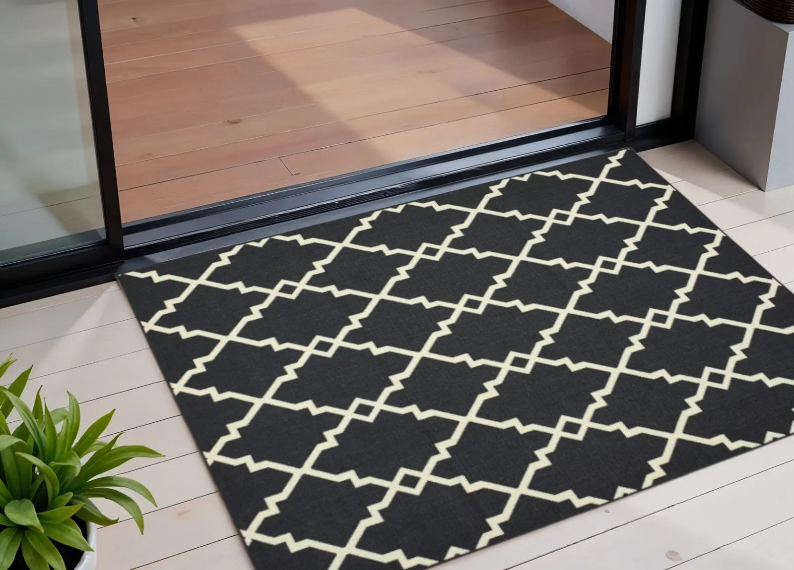 2' X 4' Black And Ivory Indoor Outdoor Area Rug Homeroots Outdoor