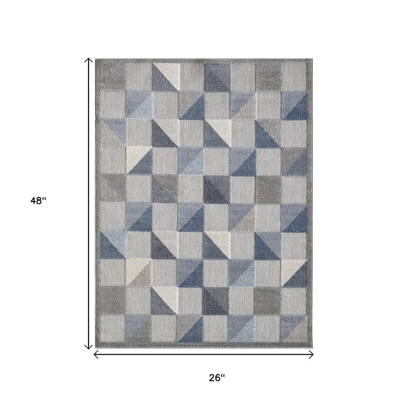 2' X 4' Blue And Gray Geometric Stain Resistant Indoor Outdoor Area Rug Homeroots Outdoor