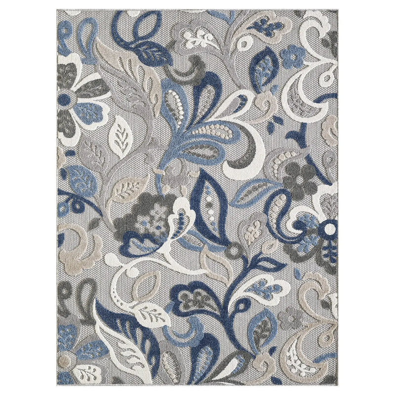 2' X 4' Blue Gray Jacobean Floral Indoor Outdoor Area Rug Homeroots Outdoor