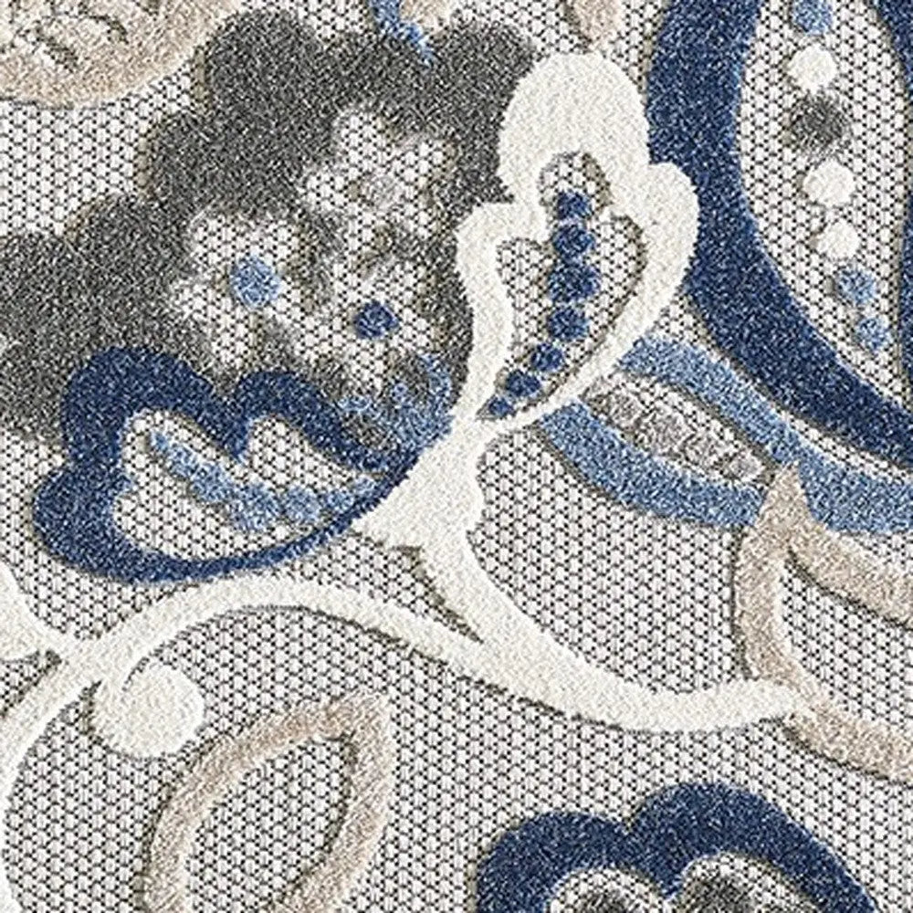2' X 4' Blue Gray Jacobean Floral Indoor Outdoor Area Rug Homeroots Outdoor