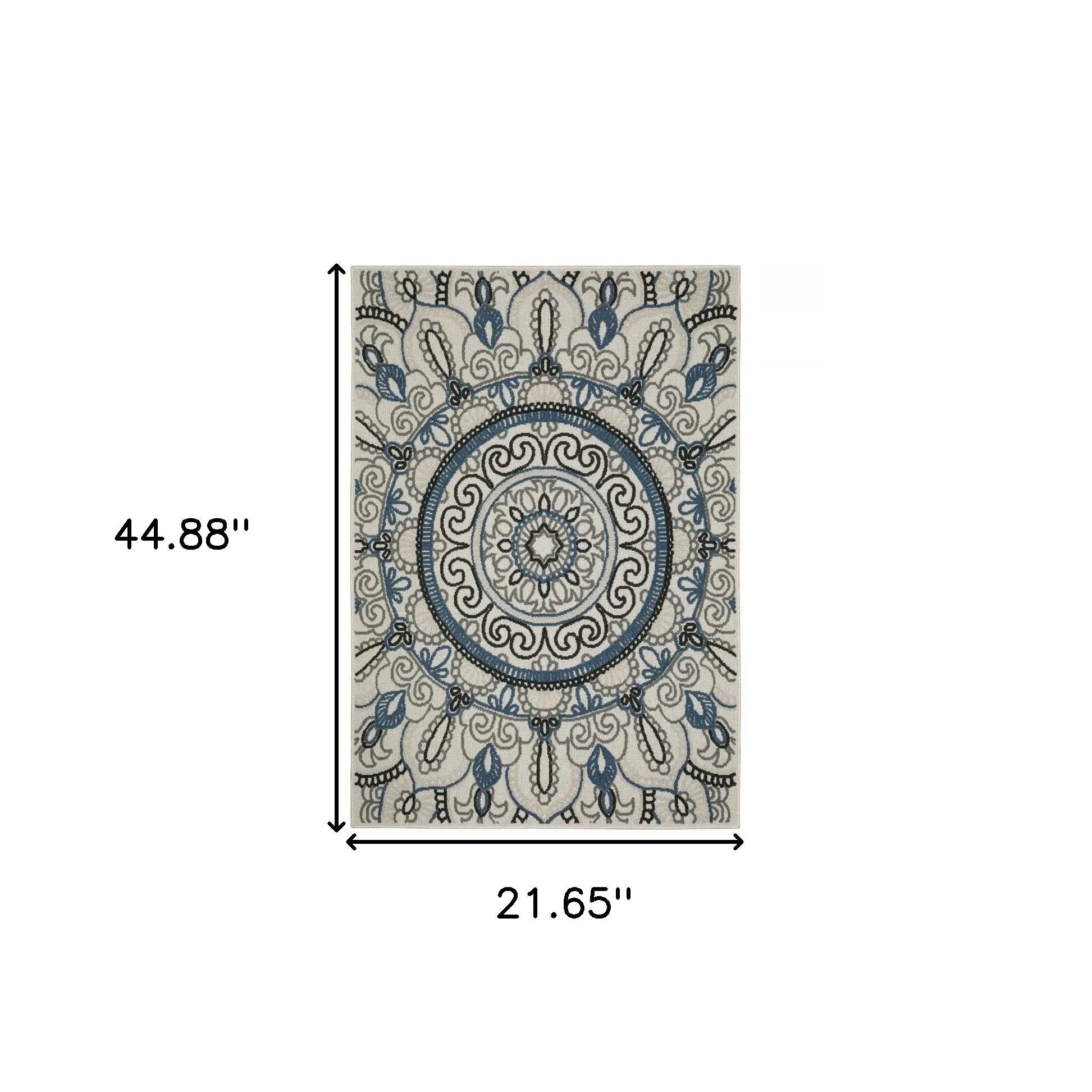 2' X 4' Blue and Beige Geometric Stain Resistant Indoor Outdoor Area Rug Homeroots Outdoor