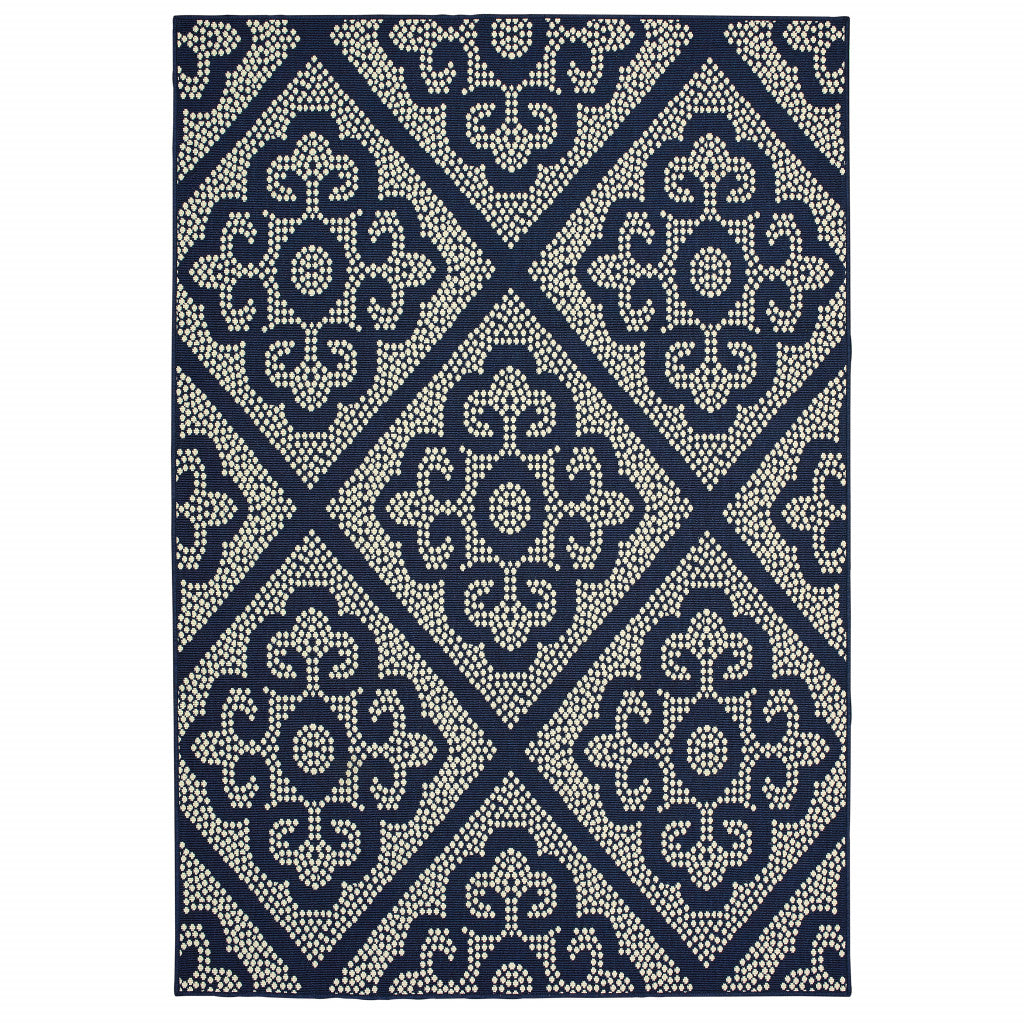 2' X 4' Blue and Ivory Geometric Stain Resistant Indoor Outdoor Area Rug Homeroots Outdoor
