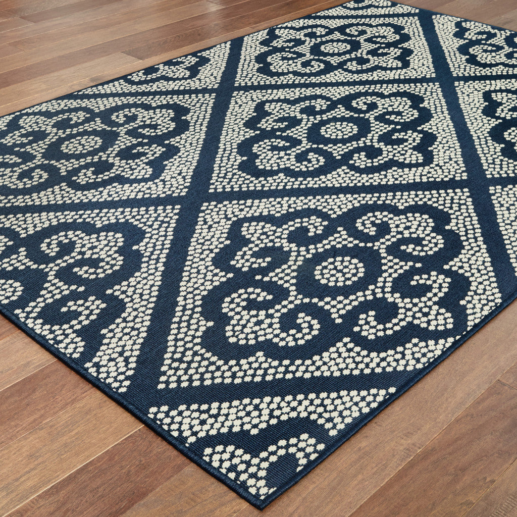 2' X 4' Blue and Ivory Geometric Stain Resistant Indoor Outdoor Area Rug Homeroots Outdoor