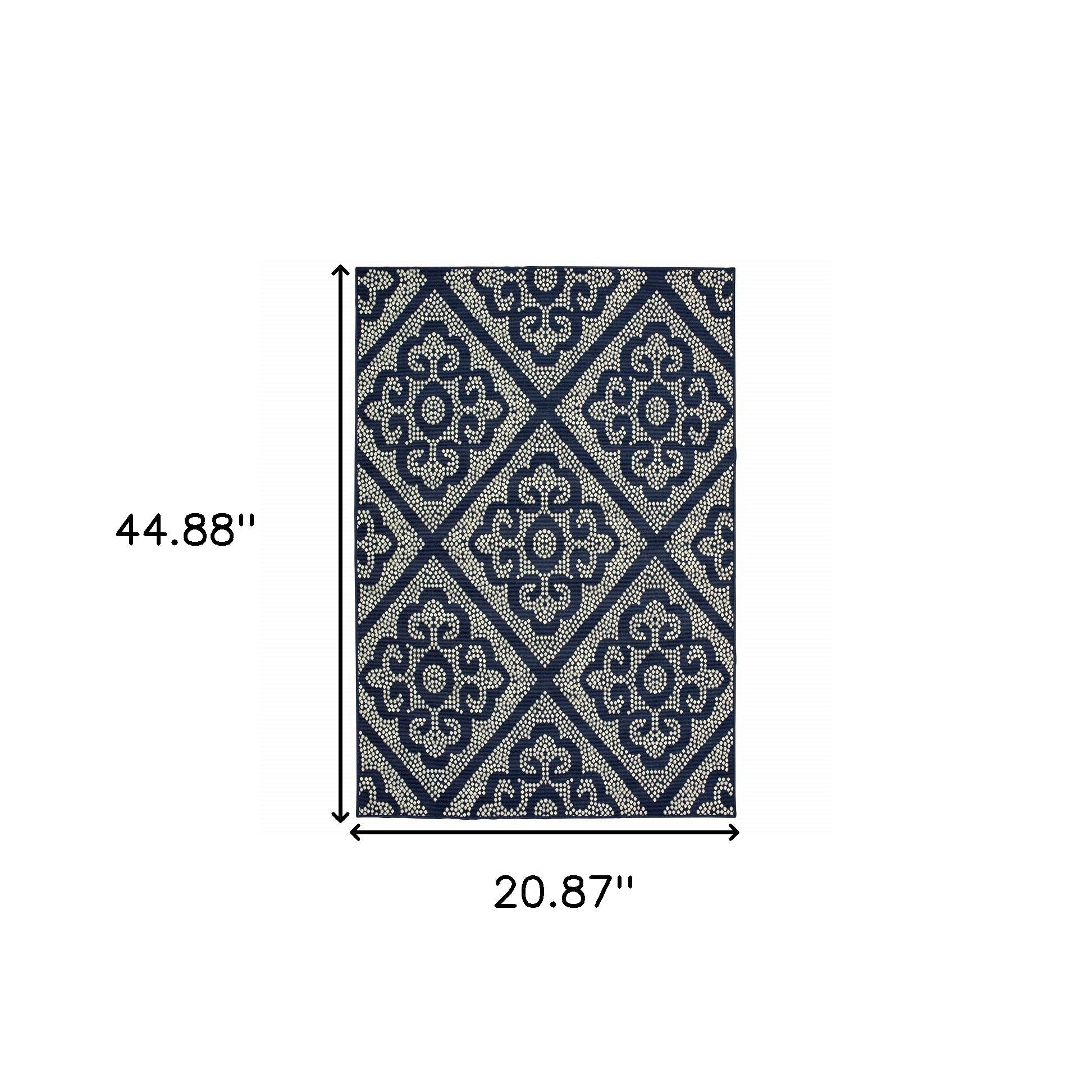 2' X 4' Blue and Ivory Geometric Stain Resistant Indoor Outdoor Area Rug Homeroots Outdoor