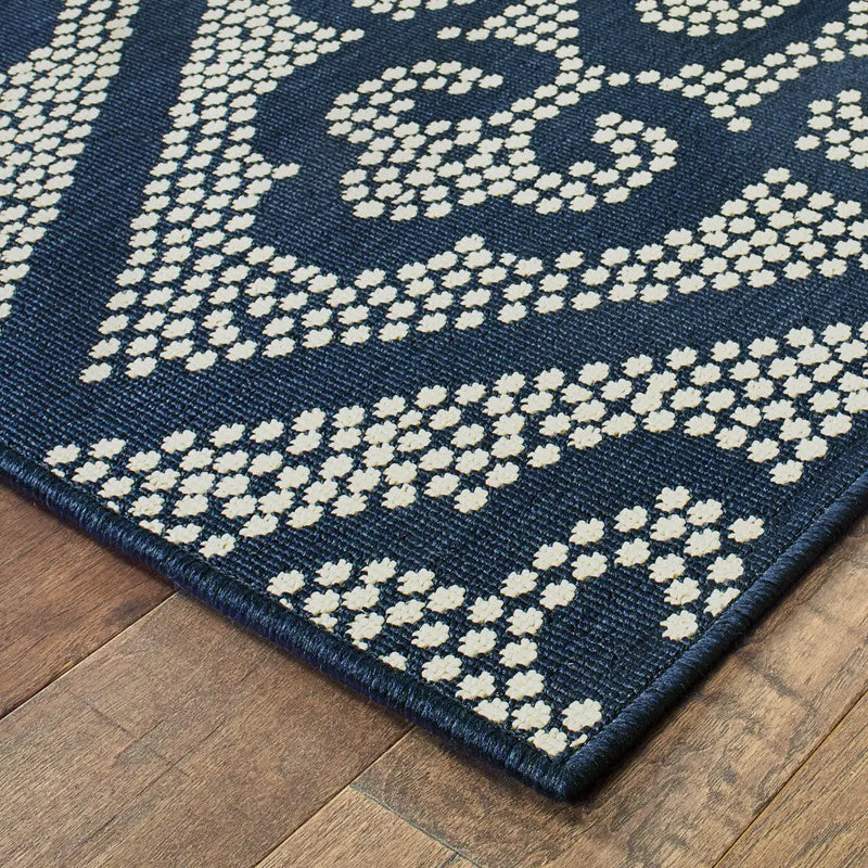 2' X 4' Blue and Ivory Geometric Stain Resistant Indoor Outdoor Area Rug Homeroots Outdoor