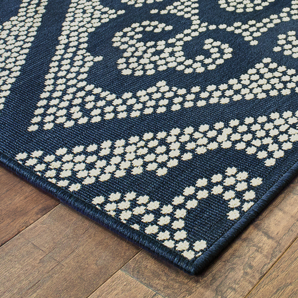 2' X 4' Blue and Ivory Geometric Stain Resistant Indoor Outdoor Area Rug Homeroots Outdoor