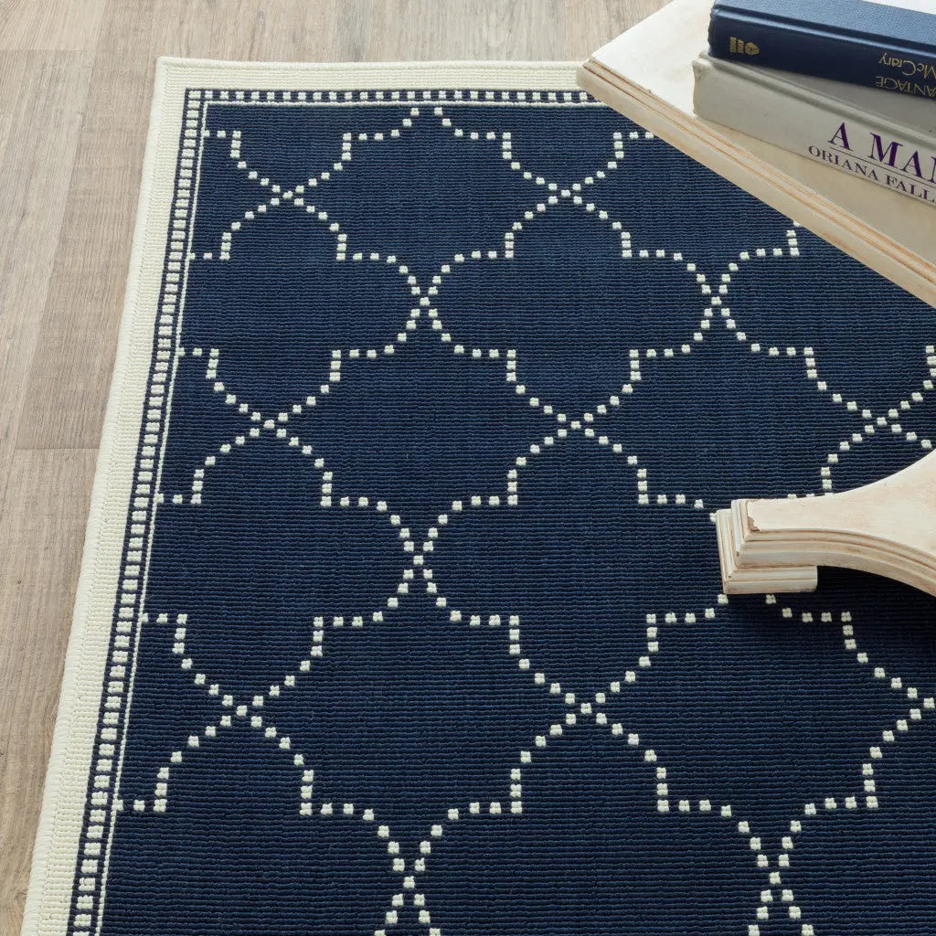 2' X 4' Blue and Ivory Geometric Stain Resistant Indoor Outdoor Area Rug Homeroots Outdoor