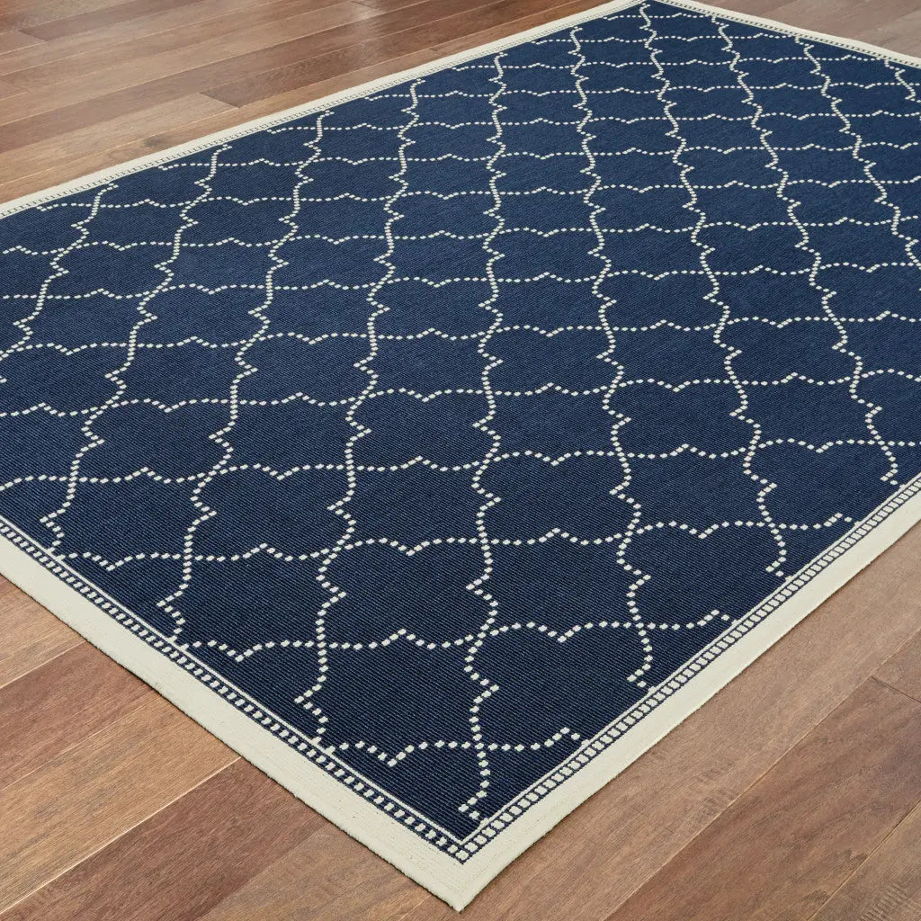 2' X 4' Blue and Ivory Geometric Stain Resistant Indoor Outdoor Area Rug Homeroots Outdoor