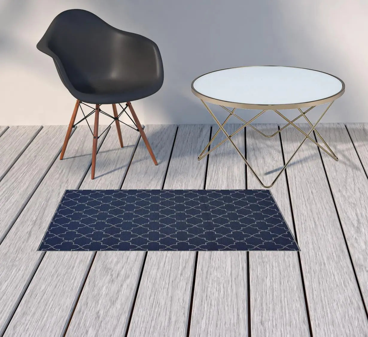 2' X 4' Blue and Ivory Geometric Stain Resistant Indoor Outdoor Area Rug Homeroots Outdoor
