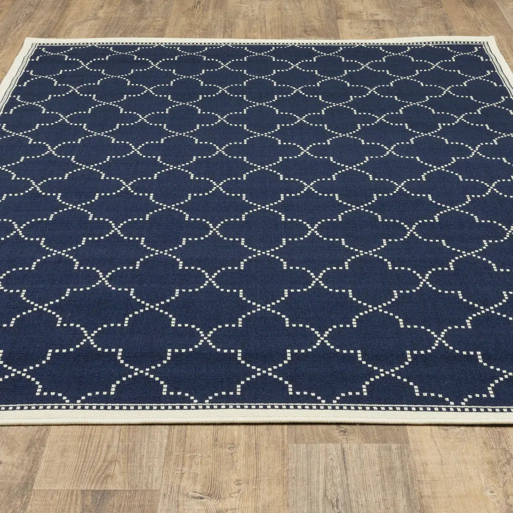 2' X 4' Blue and Ivory Geometric Stain Resistant Indoor Outdoor Area Rug Homeroots Outdoor