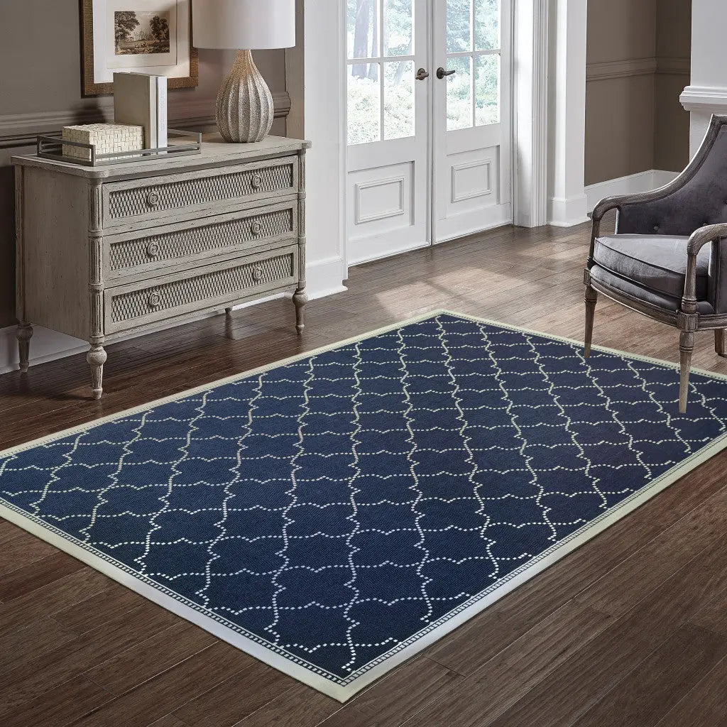 2' X 4' Blue and Ivory Geometric Stain Resistant Indoor Outdoor Area Rug Homeroots Outdoor