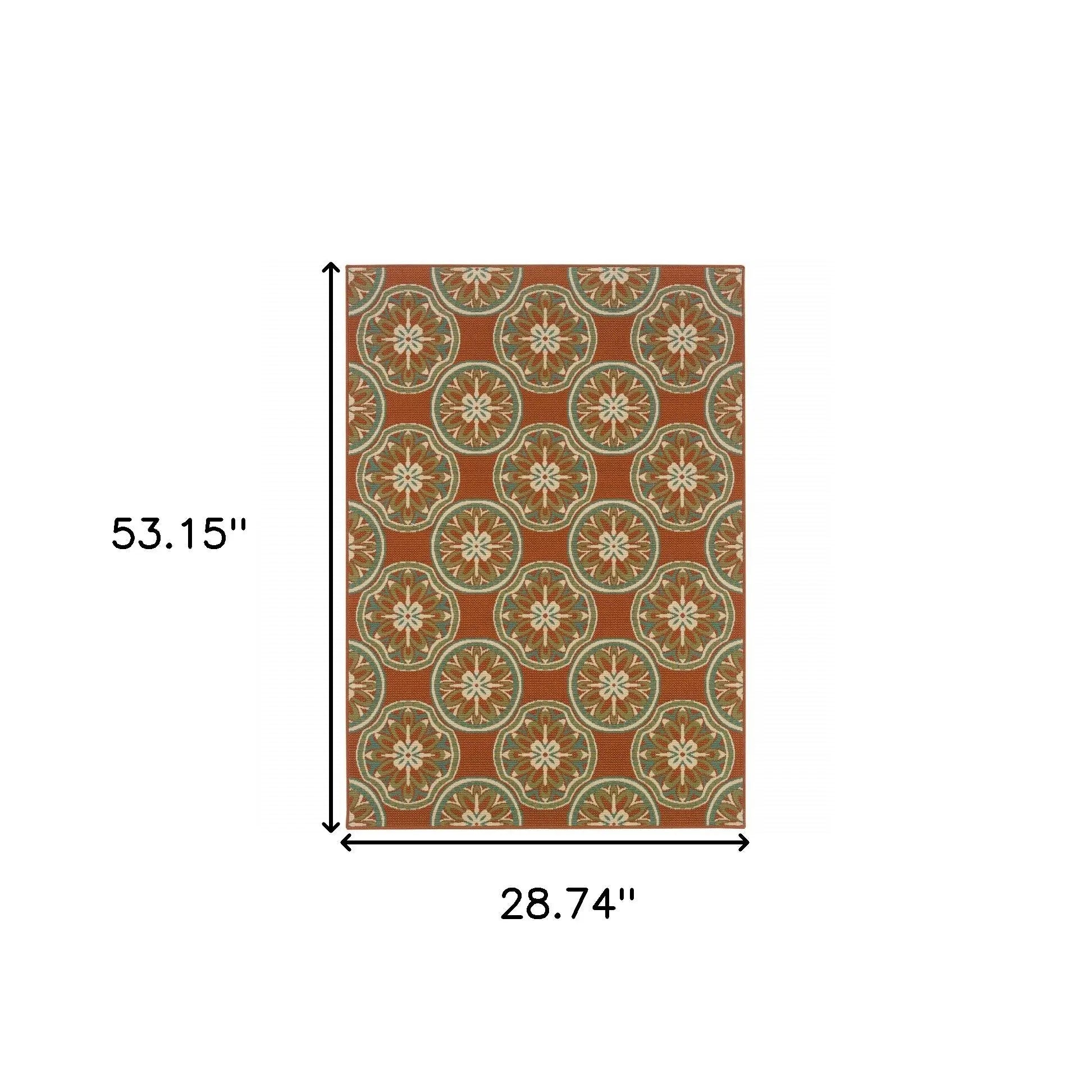 Terracotta floral patterned area rug, 53.15" x 28.74", made of durable synthetic fibers, perfect for boho decor.