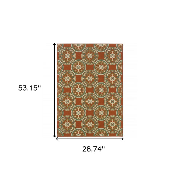 Terracotta floral patterned area rug, 53.15" x 28.74", made of durable synthetic fibers, perfect for boho decor.