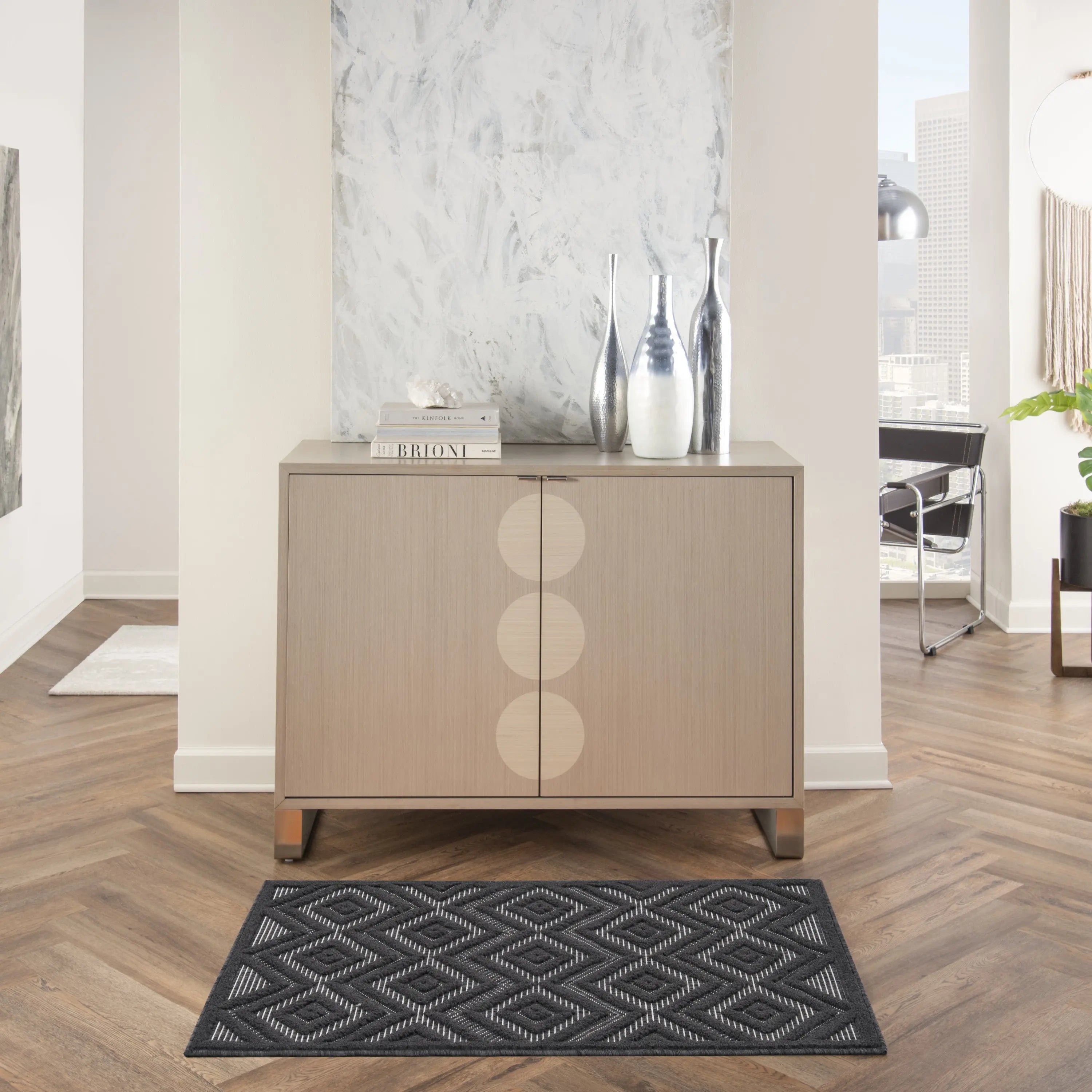 2' X 4' Charcoal And Black Geometric Indoor Outdoor Area Rug Homeroots Outdoor