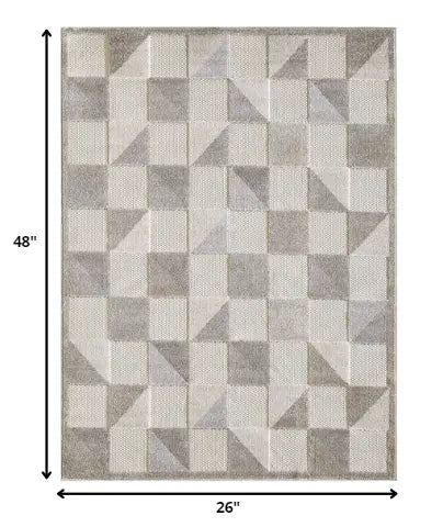2' X 4' Gray Geometric Stain Resistant Indoor Outdoor Area Rug Homeroots Outdoor