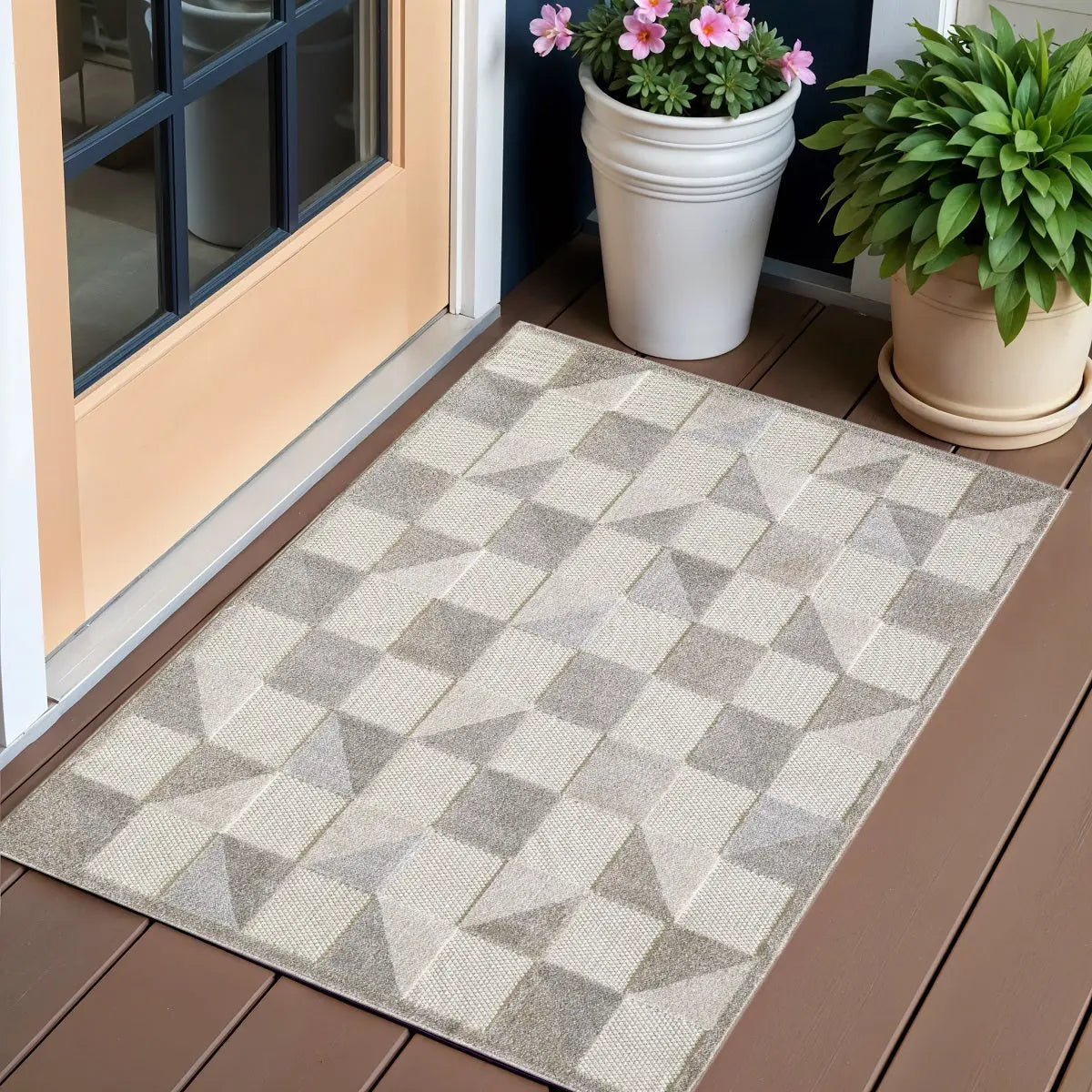 2' X 4' Gray Geometric Stain Resistant Indoor Outdoor Area Rug Homeroots Outdoor