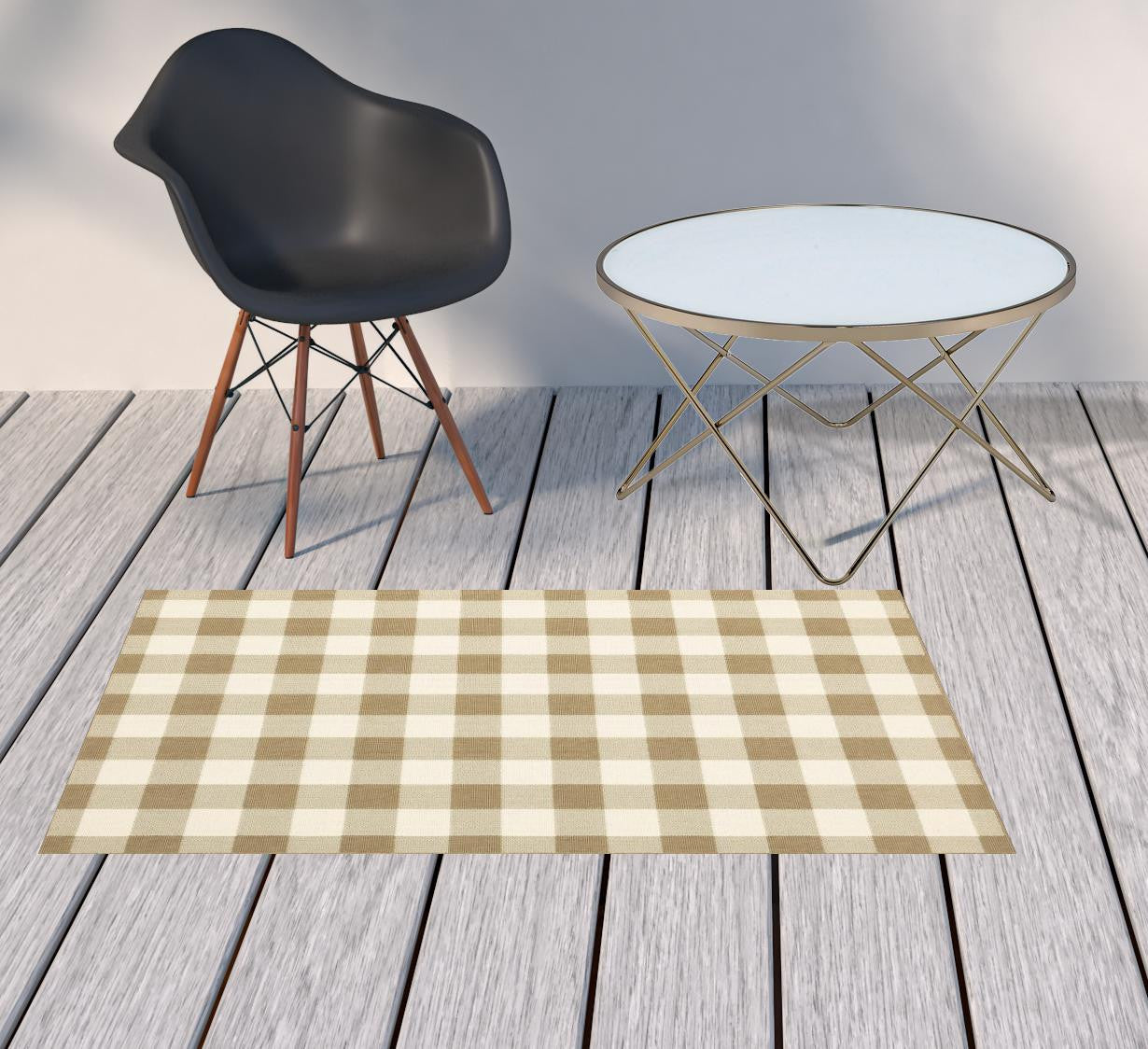 2' X 4' Gray and Ivory Geometric Stain Resistant Indoor Outdoor Area Rug Homeroots Outdoor