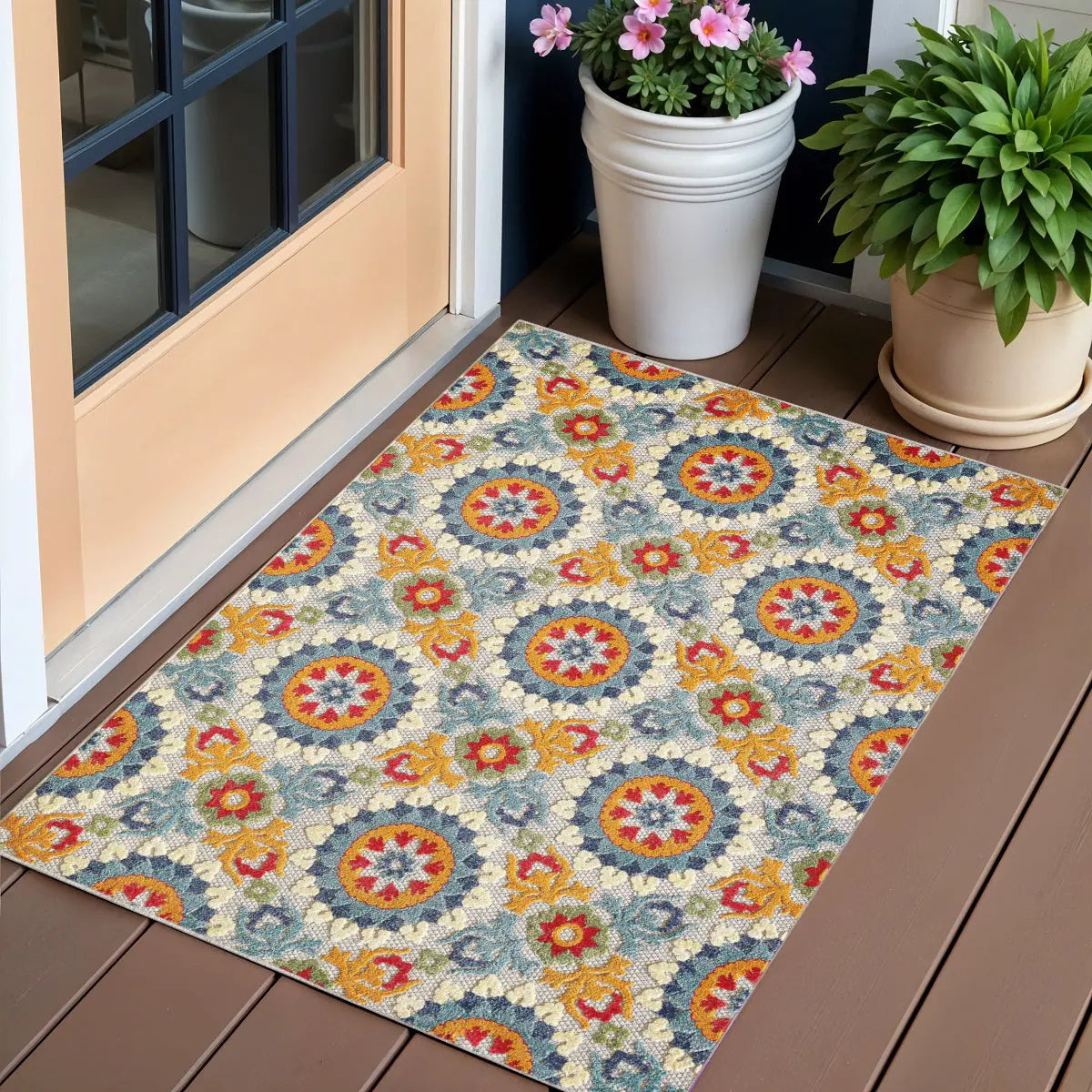 2' X 4' Orange And Ivory Moroccan Stain Resistant Indoor Outdoor Area Rug Homeroots Outdoor