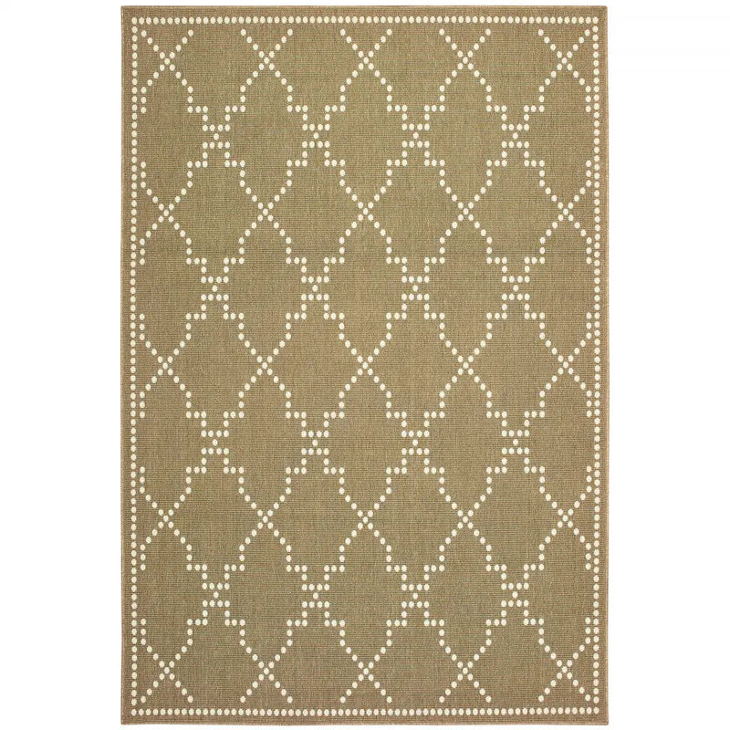 2' X 4' Tan Geometric Stain Resistant Indoor Outdoor Area Rug Homeroots Outdoor