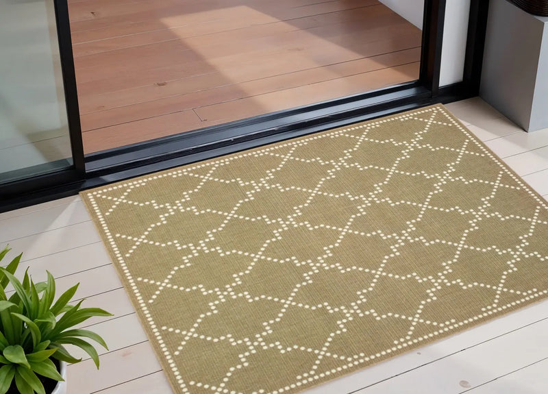 2' X 4' Tan Geometric Stain Resistant Indoor Outdoor Area Rug Homeroots Outdoor