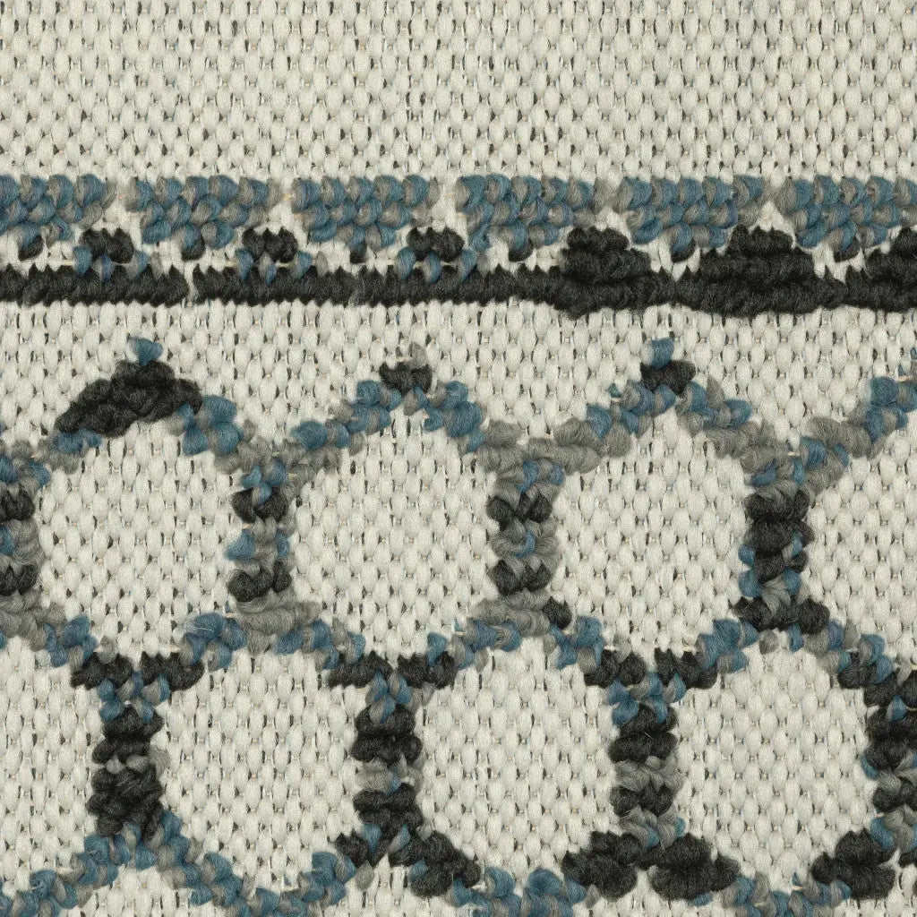 2' X 7' Blue and Beige Geometric Stain Resistant Indoor Outdoor Area Rug Homeroots Outdoor