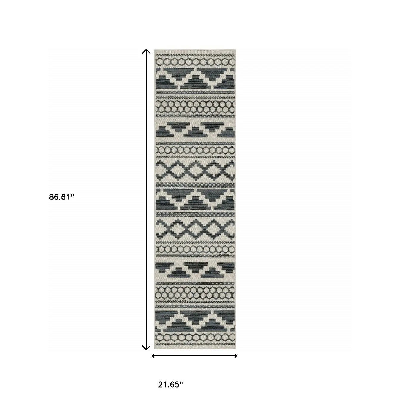 2' X 7' Blue and Beige Geometric Stain Resistant Indoor Outdoor Area Rug Homeroots Outdoor