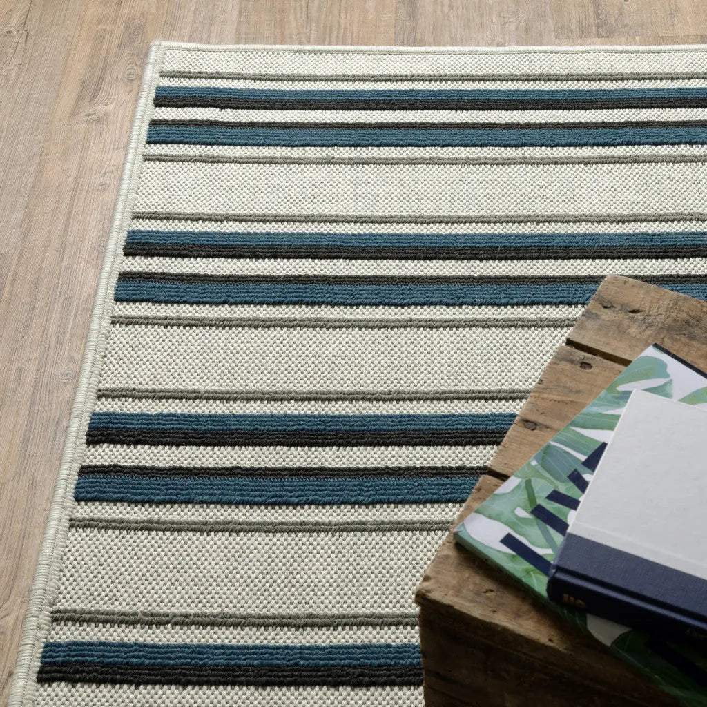 2' X 7' Blue and Beige Geometric Stain Resistant Indoor Outdoor Area Rug Homeroots Outdoor