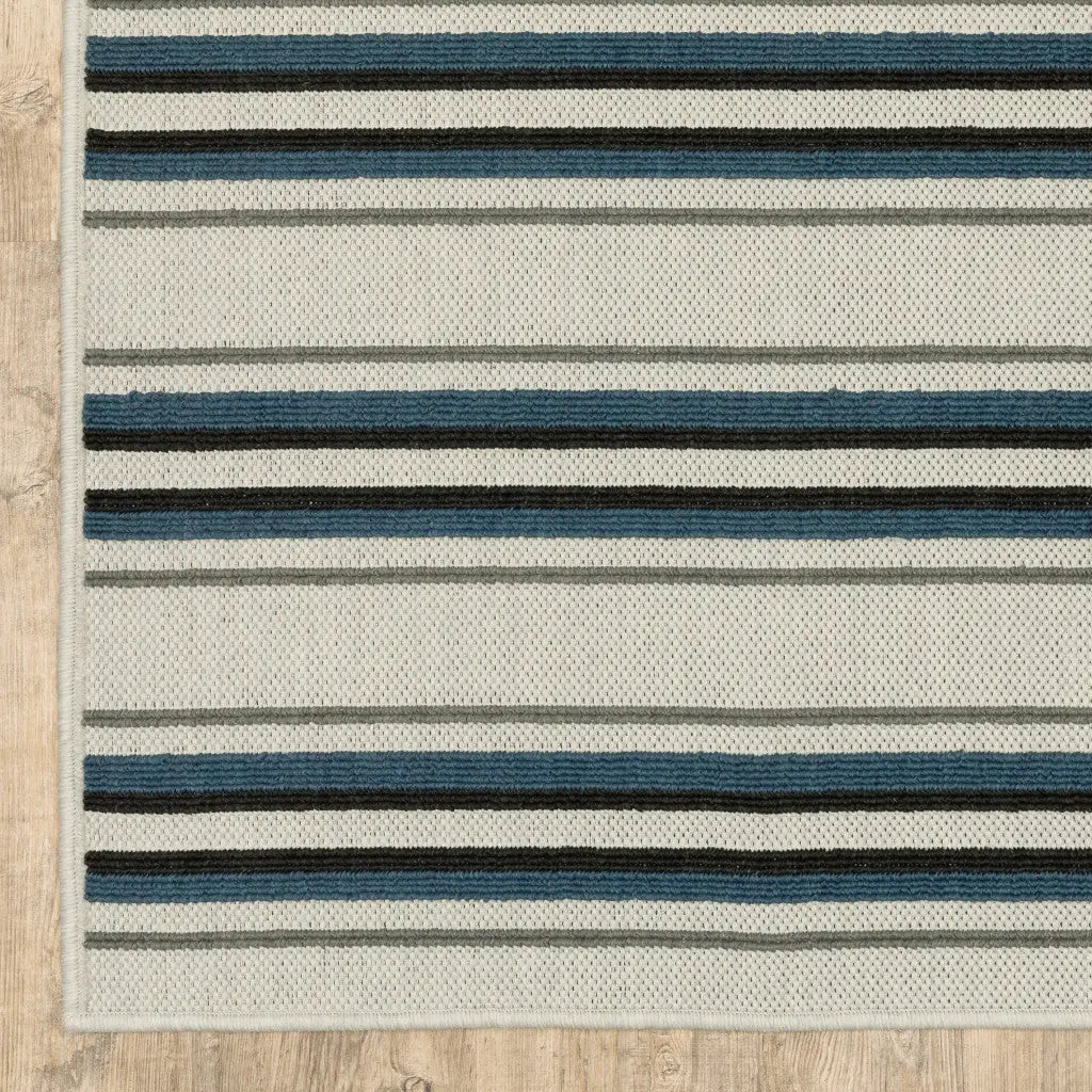 2' X 7' Blue and Beige Geometric Stain Resistant Indoor Outdoor Area Rug Homeroots Outdoor