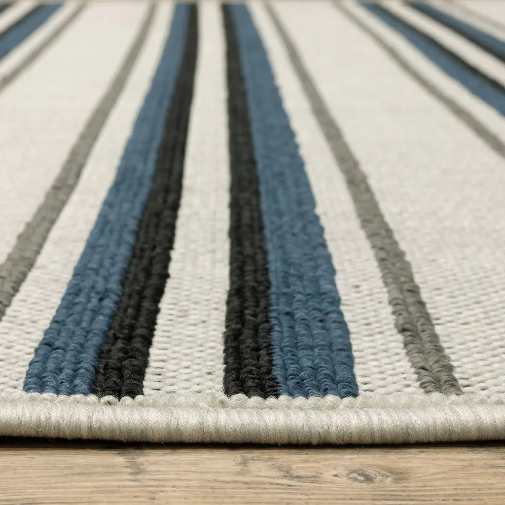 2' X 7' Blue and Beige Geometric Stain Resistant Indoor Outdoor Area Rug Homeroots Outdoor
