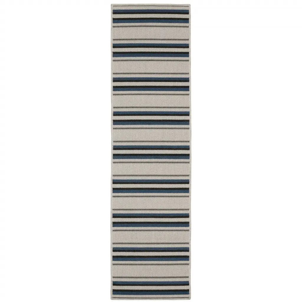2' X 7' Blue and Beige Geometric Stain Resistant Indoor Outdoor Area Rug Homeroots Outdoor