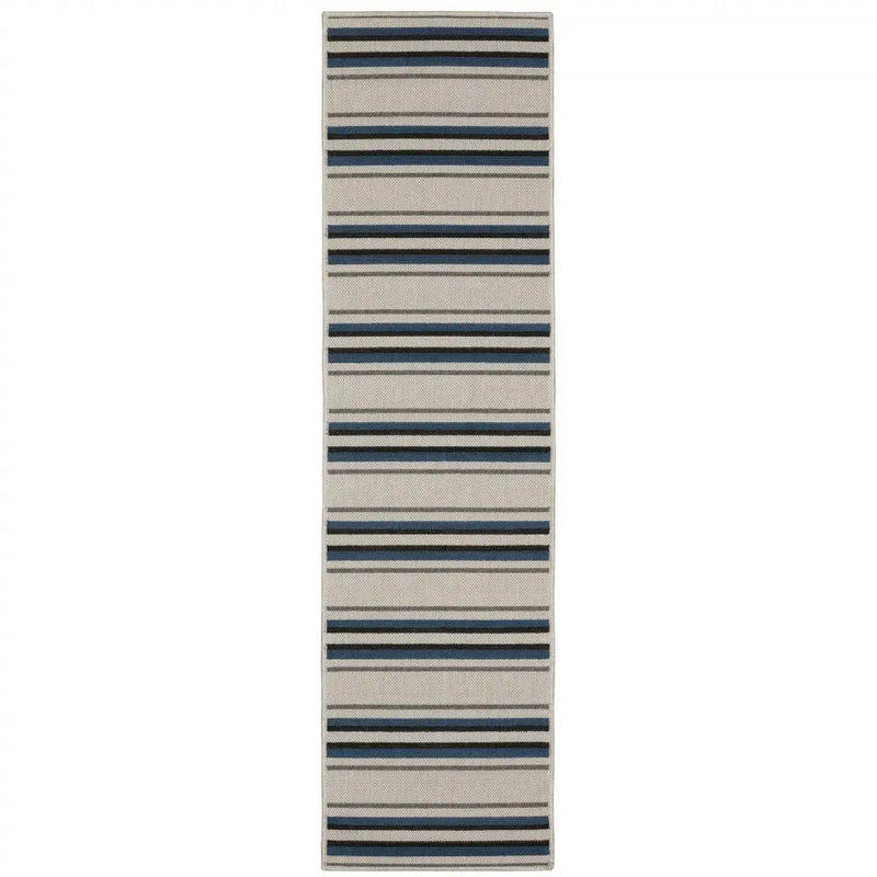 2' X 7' Blue and Beige Geometric Stain Resistant Indoor Outdoor Area Rug Homeroots Outdoor