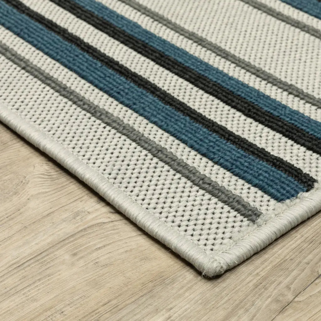 2' X 7' Blue and Beige Geometric Stain Resistant Indoor Outdoor Area Rug Homeroots Outdoor