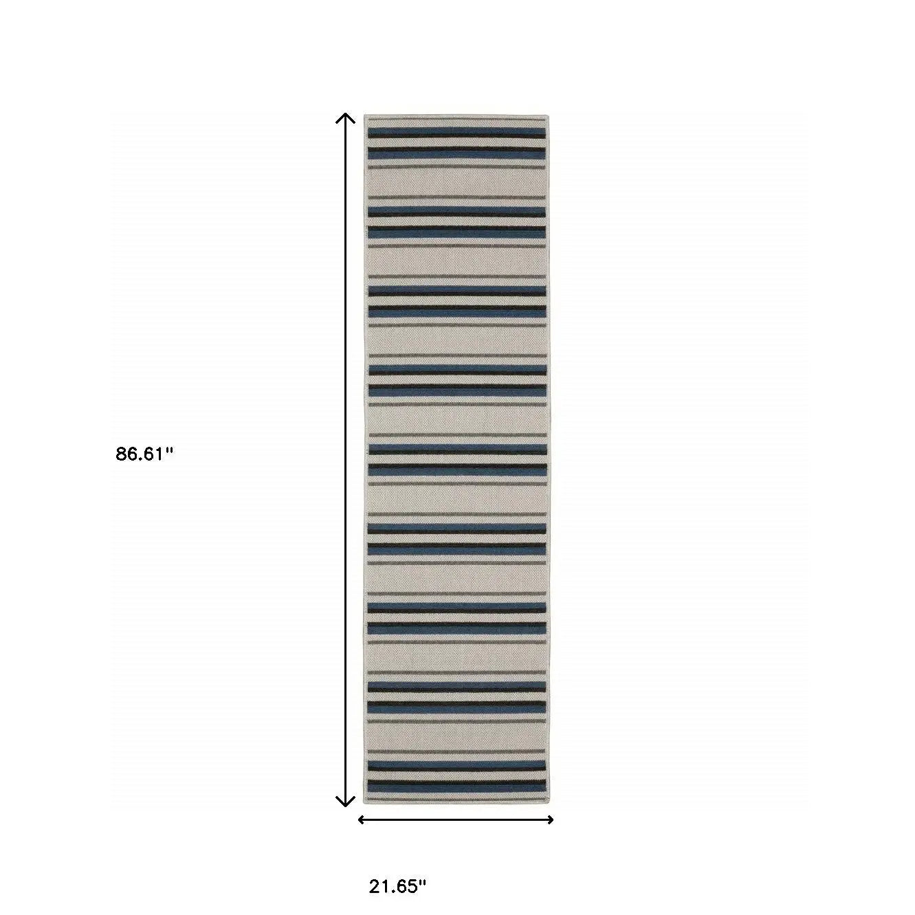 2' X 7' Blue and Beige Geometric Stain Resistant Indoor Outdoor Area Rug Homeroots Outdoor
