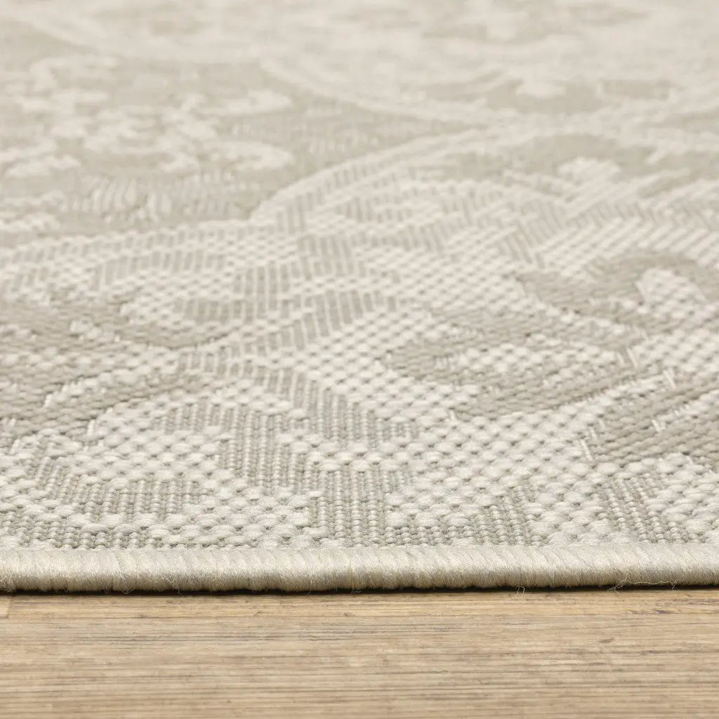 2' X 7' Gray and Ivory Floral Stain Resistant Indoor Outdoor Area Rug Homeroots Outdoor