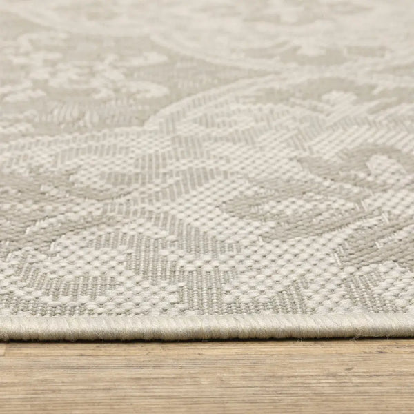 2' X 7' Gray and Ivory Floral Stain Resistant Indoor Outdoor Area Rug Homeroots Outdoor