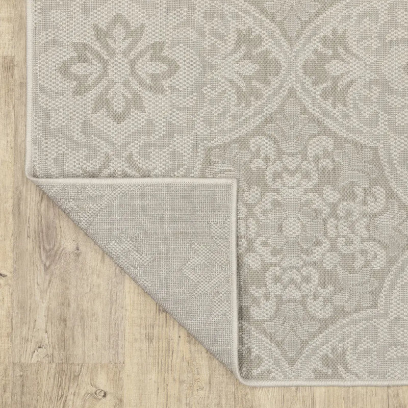 2' X 7' Gray and Ivory Floral Stain Resistant Indoor Outdoor Area Rug Homeroots Outdoor