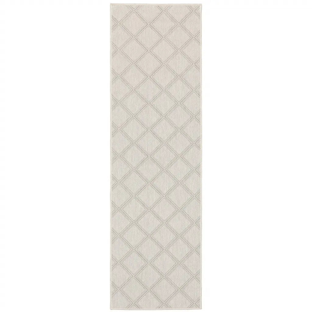 2' X 7' Gray and Ivory Geometric Stain Resistant Indoor Outdoor Area Rug Homeroots Outdoor