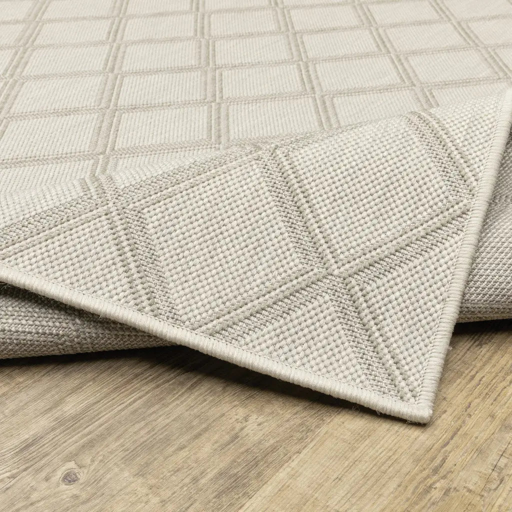 2' X 7' Gray and Ivory Geometric Stain Resistant Indoor Outdoor Area Rug Homeroots Outdoor