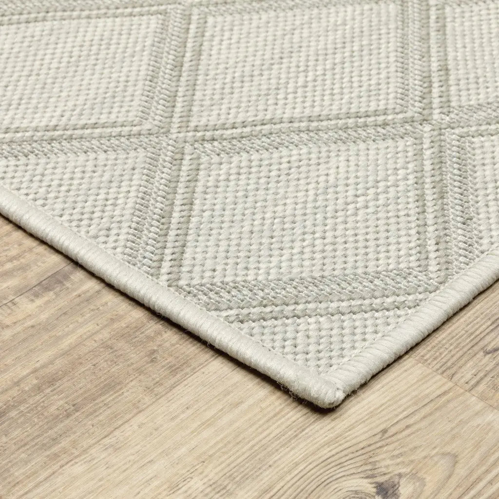 2' X 7' Gray and Ivory Geometric Stain Resistant Indoor Outdoor Area Rug Homeroots Outdoor
