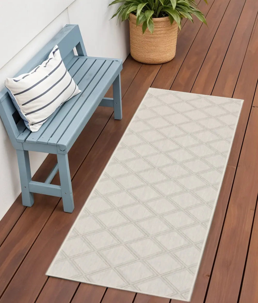 2' X 7' Gray and Ivory Geometric Stain Resistant Indoor Outdoor Area Rug Homeroots Outdoor