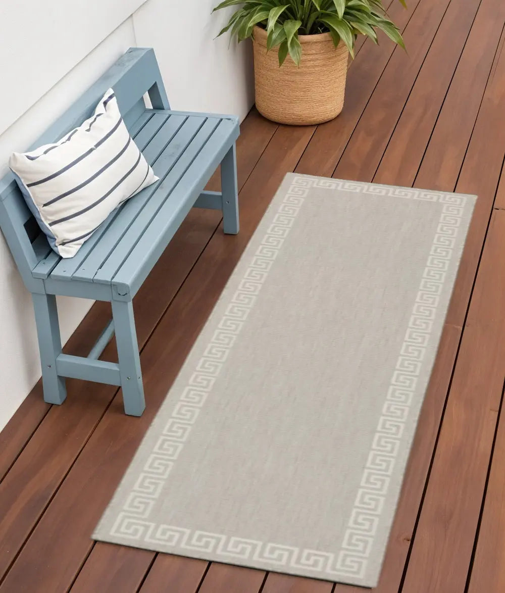 2' X 7' Gray and Ivory Stain Resistant Indoor Outdoor Area Rug Homeroots Outdoor