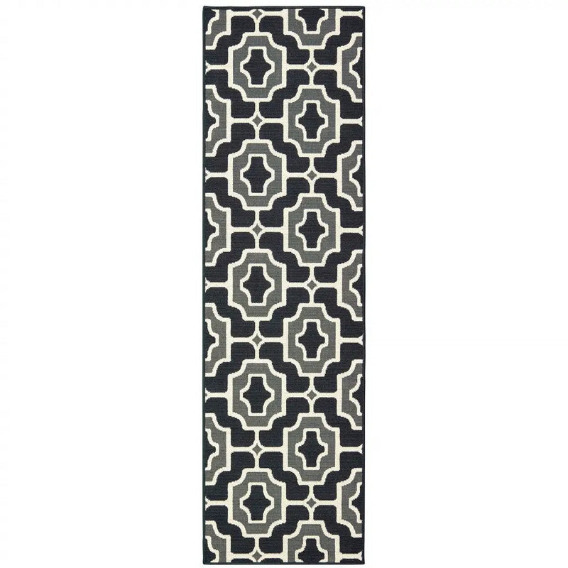 2' X 8' Black and Gray Geometric Stain Resistant Indoor Outdoor Area Rug Homeroots Outdoor