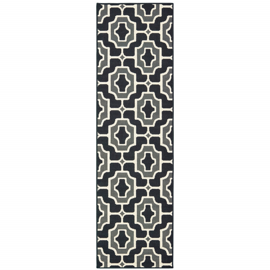 2' X 8' Black and Gray Geometric Stain Resistant Indoor Outdoor Area Rug Homeroots Outdoor