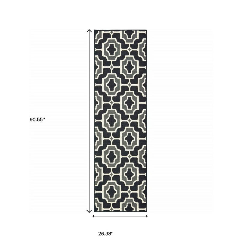 2' X 8' Black and Gray Geometric Stain Resistant Indoor Outdoor Area Rug Homeroots Outdoor